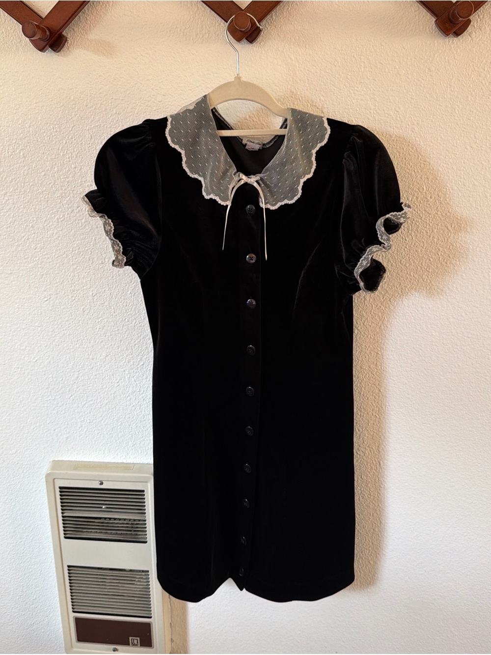 Kimchi Blue Black Velvet Mini Dress with White Peter Pan Collar